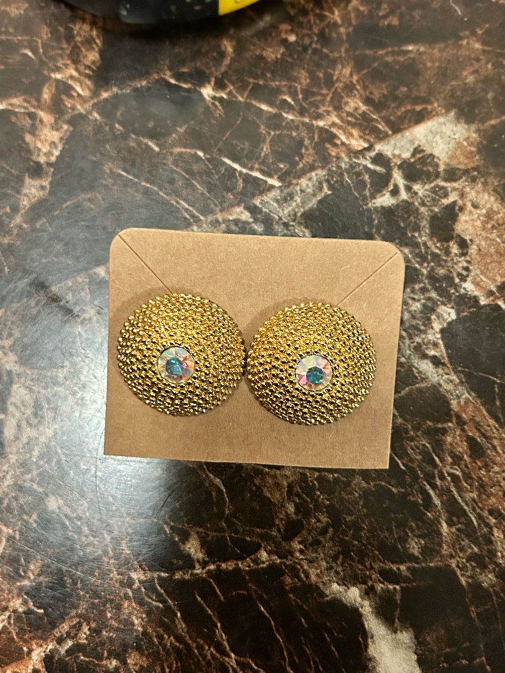 Gold-Tone Round Clip-On Earrings with Iridescent Crystal